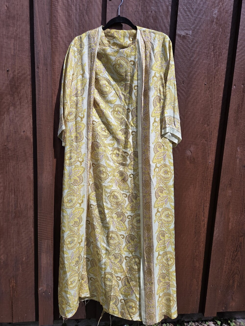 F2. Yellow Paisley Kaftan Vintage Wrap Dress